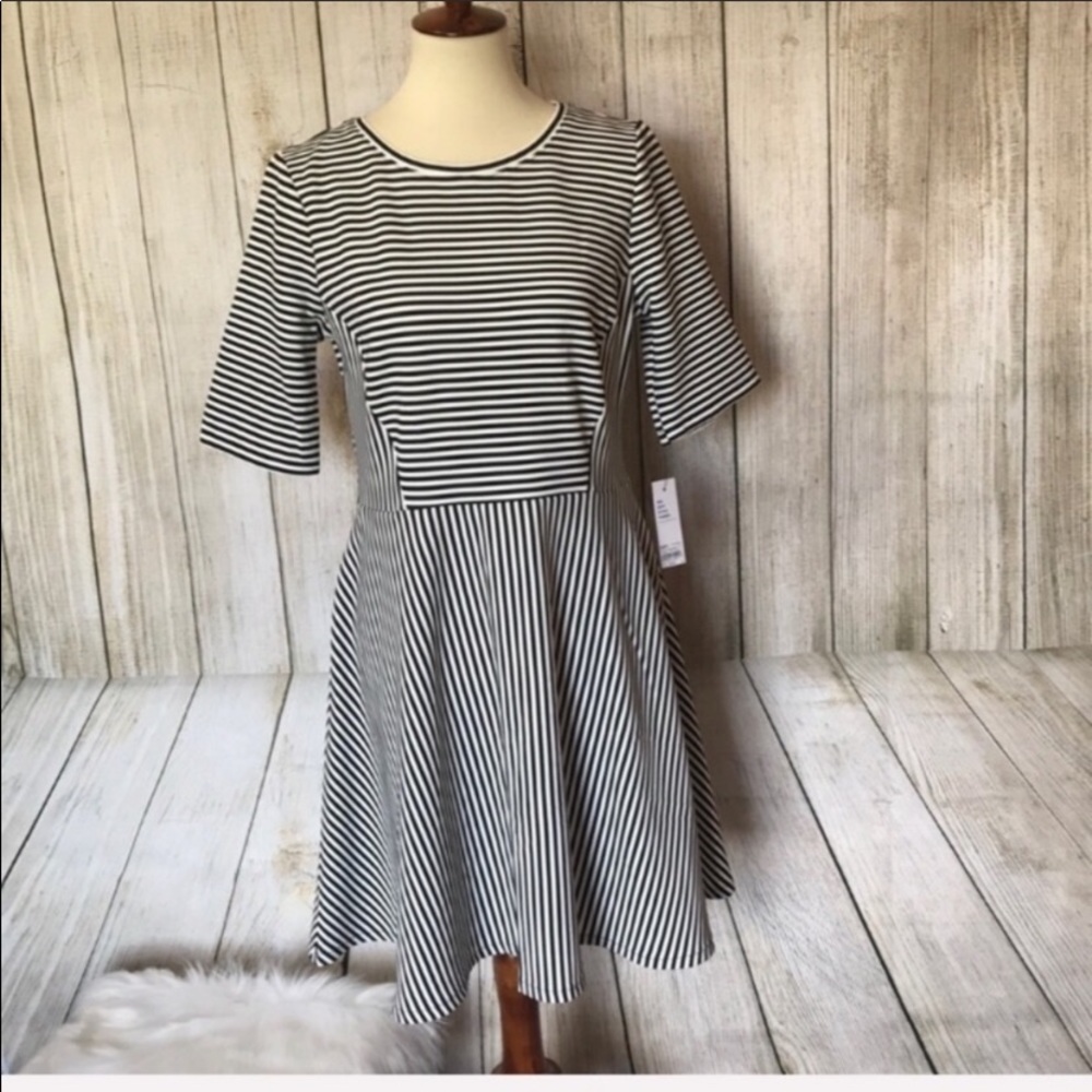 Fit and Flare Striped Dress with pockets